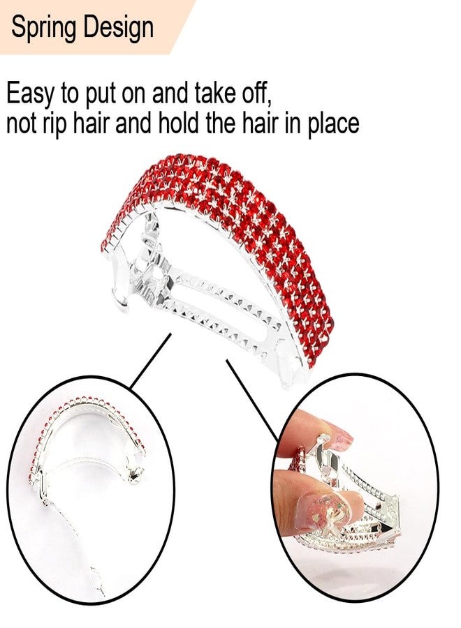 Ahoney 4 Pieces Red Rhinestone Hair Clips Small Hair Barrettes for Women Glitter Sparkly Metal Spring Hair Accessories Crystal Ponytail Holders Side Clips for Women - Image 4